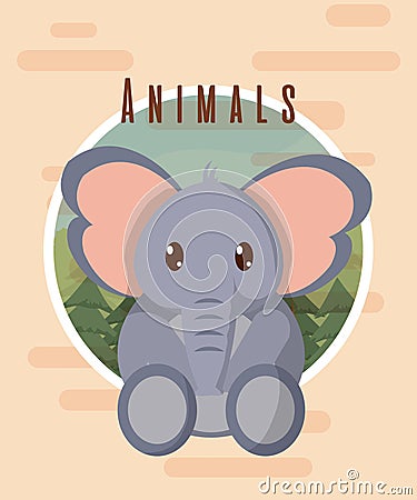 Elephant cute animal card Cartoon Illustration