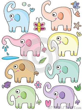 Elephant Cute Sets Vector Illustration