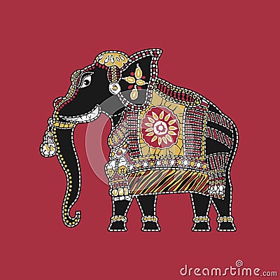 Elephant decorated in indian traditional style vector image Cartoon Illustration