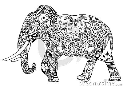 Elephant decorated with ornaments Vector Illustration
