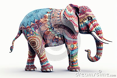 Elephant: A whimsical and charming design featuring an elephant in a retro style, with playful patterns and bright colors. Stock Photo