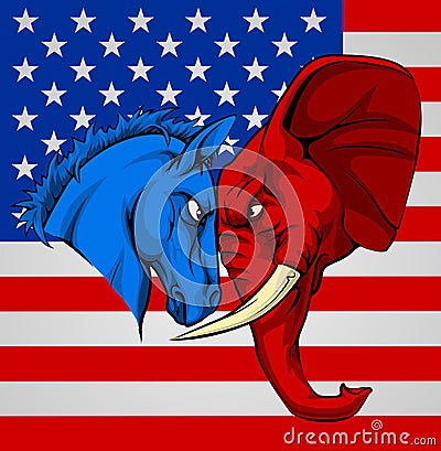 Elephant Donkey Democrat Republican Fight Vector Illustration