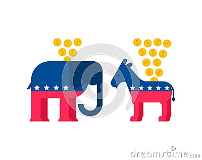 Elephant and Donkey moneybox. Republican and Democrat party USA. Vector illustration Vector Illustration