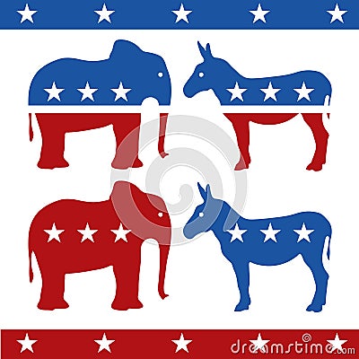 Elephant and donkey stars and stripes USA politics Vector Illustration