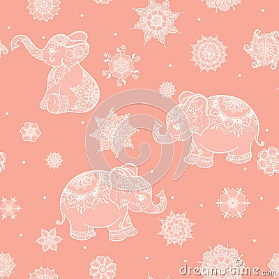 Elephant in eastern ethnic style, traditional indian henna ornament. Vector Illustration