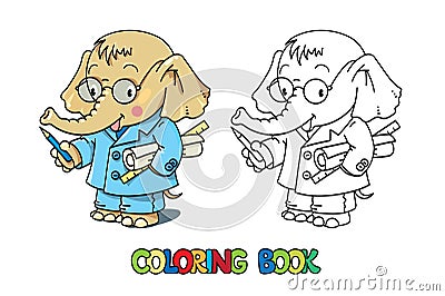 Elephant engineer ABC coloring book. Alphabet E Cartoon Illustration