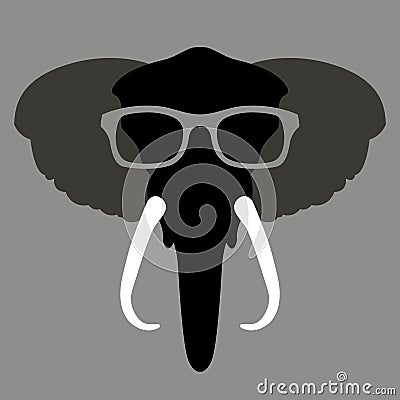 Elephant face head glasses vector illustration flat style front Vector Illustration