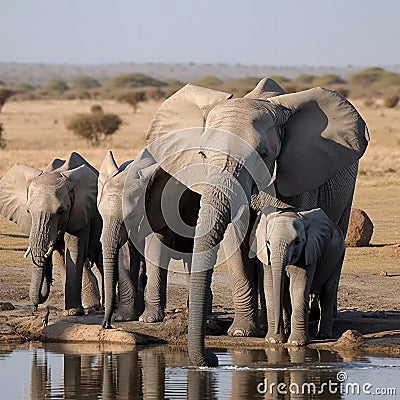 Elephant Family in their natural habitat Stock Photo