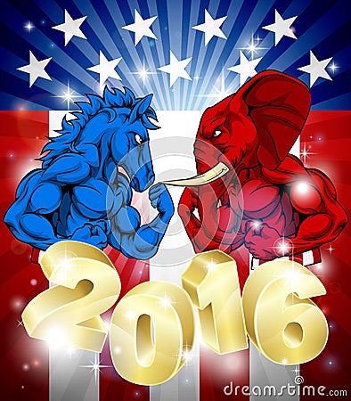 Elephant Fighting Donkey 2016 Election Concept Vector Illustration