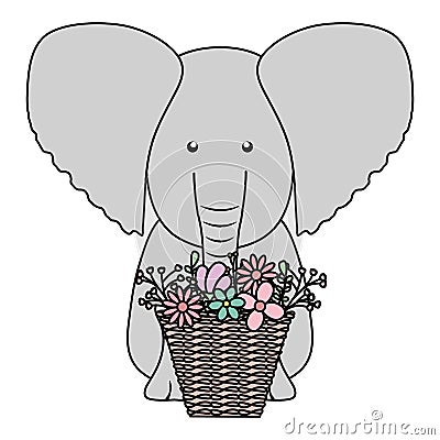 Elephant with floral basket bohemian style character Vector Illustration