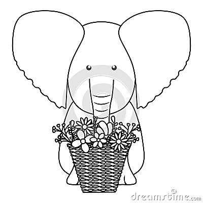Elephant with floral basket bohemian style character Vector Illustration
