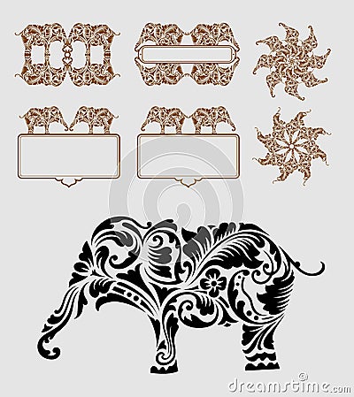 Elephant Floral Ornament Decoration Vector Illustration