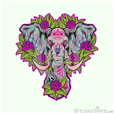 Elephant floral sugar skull Vector Illustration