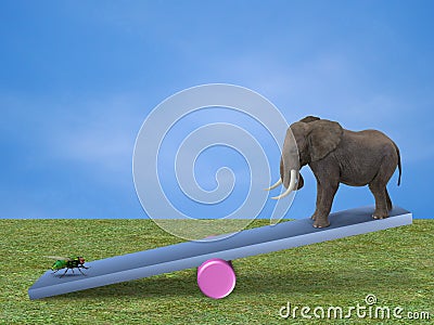 Elephant and fly on a seesaw Stock Photo