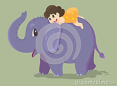 Elephant and girl. Vector Illustration