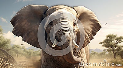 Surprised Elephant In Hyper-realistic Rendering: Close-up Wildlife Illustration Stock Photo