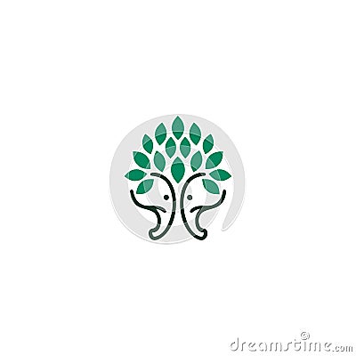 Elephant with green leaf natural environment tree abstract logo Vector Illustration