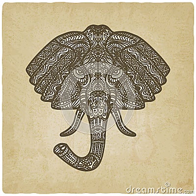 Elephant hand drawn pattern old background Vector Illustration