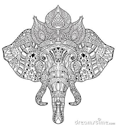 Elephant head doodle on white vector sketch. Vector Illustration