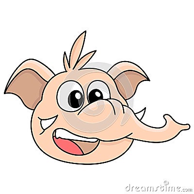 Elephant head emoticon with a happy and prosperous face, doodle icon image Vector Illustration