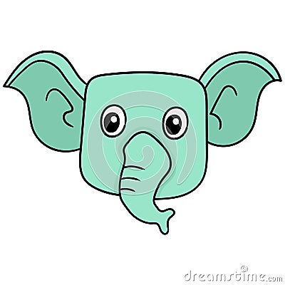 Elephant head long proboscis faced smiling happily, doodle icon drawing Vector Illustration
