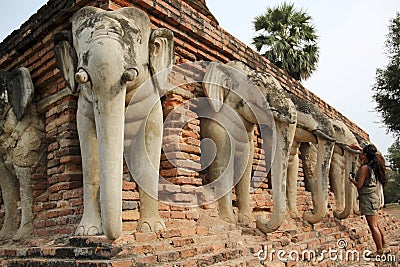 Elephant head temple ruins sukhothai thailand Stock Photo