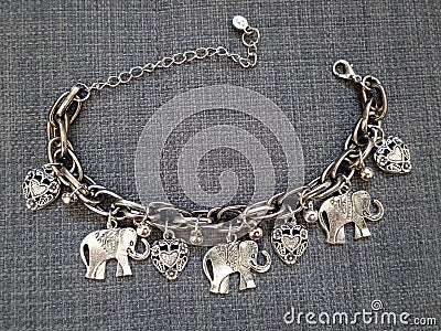 Elephant and heart charm bracelet ethnic boho gypsy style silver color bijou Stock Photo