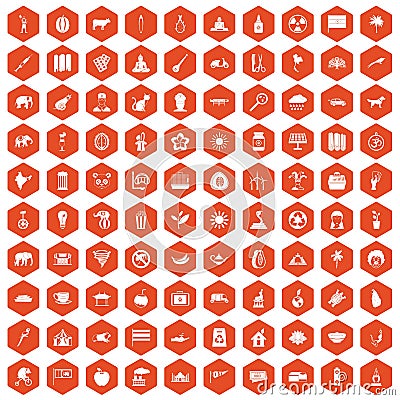 100 elephant icons hexagon orange Vector Illustration