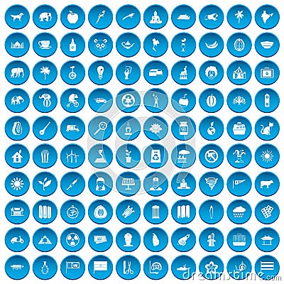 100 elephant icons set blue Vector Illustration