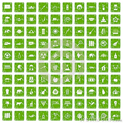 100 elephant icons set grunge green Vector Illustration