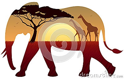 Elephant Landscape Vector Illustration