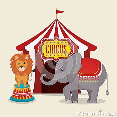 Elephant and lion circus show Vector Illustration