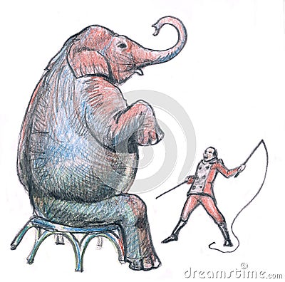 Elephant and mad tamer Stock Photo