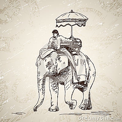 Elephant with man and umbrella Vector Illustration