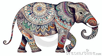 Elephant with mandala ornament. Asian elephant coloring book animal Cartoon Illustration