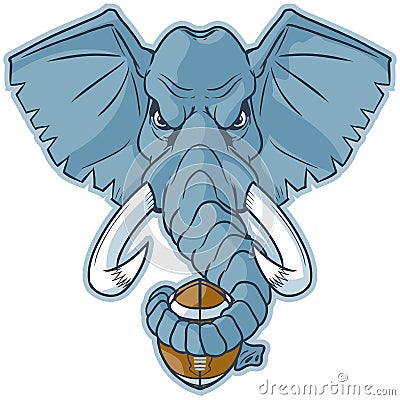 Elephant Mascot Head Holding Football Vector Cartoon Clip Art Vector Illustration