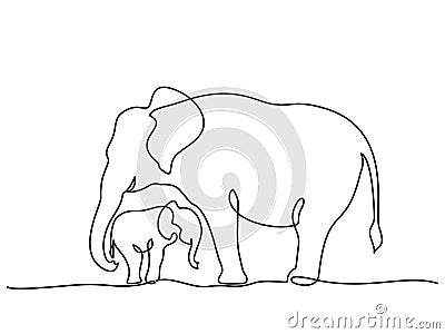 Elephant mother with baby cub. Family love. Mothers day concept. Vector Illustration