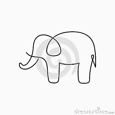 Elephant one line drawing. Continuous line animal. Hand-drawn illustration for logo, emblem and design card, poster. Vector Illustration
