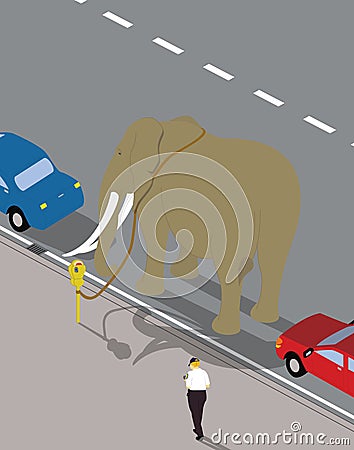 Elephant at parking meter. Stock Photo