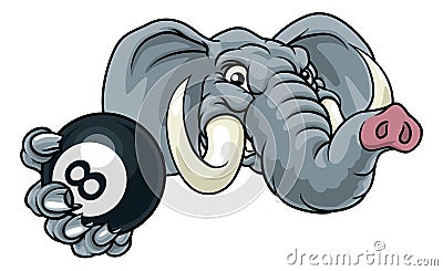 Elephant Pool 8 Ball Billiards Mascot Cartoon Vector Illustration