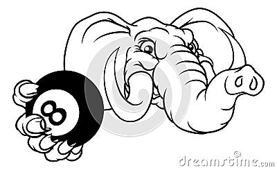 Elephant Pool 8 Ball Billiards Mascot Cartoon Stock Photo