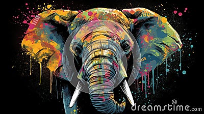 Elephant portrait painted by Generative AI Stock Photo
