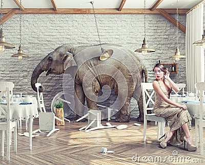 Elephant in restaurant Stock Photo