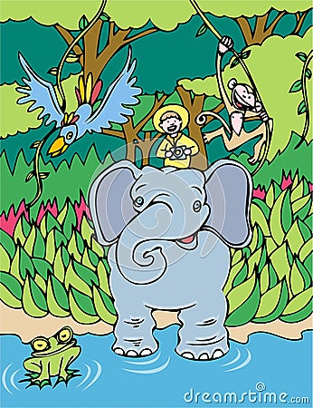 Elephant Ride Vector Illustration