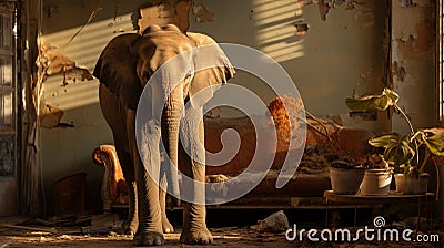 The Elephant In the Room - A Decaying and Neglected Room. Generative AI Stock Photo