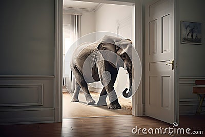 elephant in the room, neural network generated photorealistic image Stock Photo