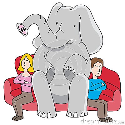 Elephant in Room Relationship Problems Vector Illustration