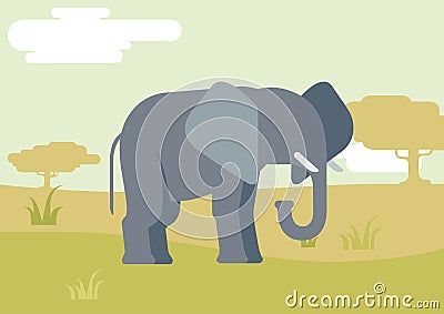 Elephant savanna flat design cartoon vector wild animals Vector Illustration