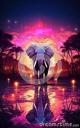 elephant in the savannah, a beautiful multicolored painting of an elephant Stock Photo