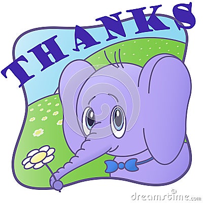 Thank you cute postcard, with elephant Vector Illustration
